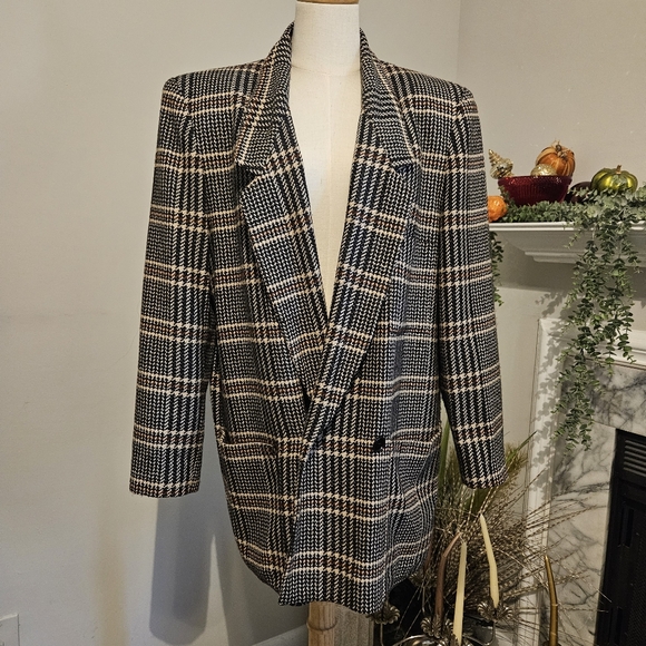 Vintage Double breasted plaid winter blazer - Picture 5 of 5